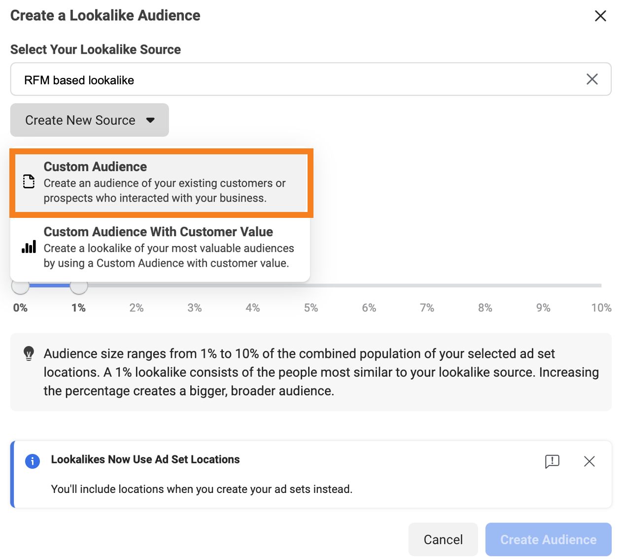 Build lookalike audience in Facebook from your highest value customers